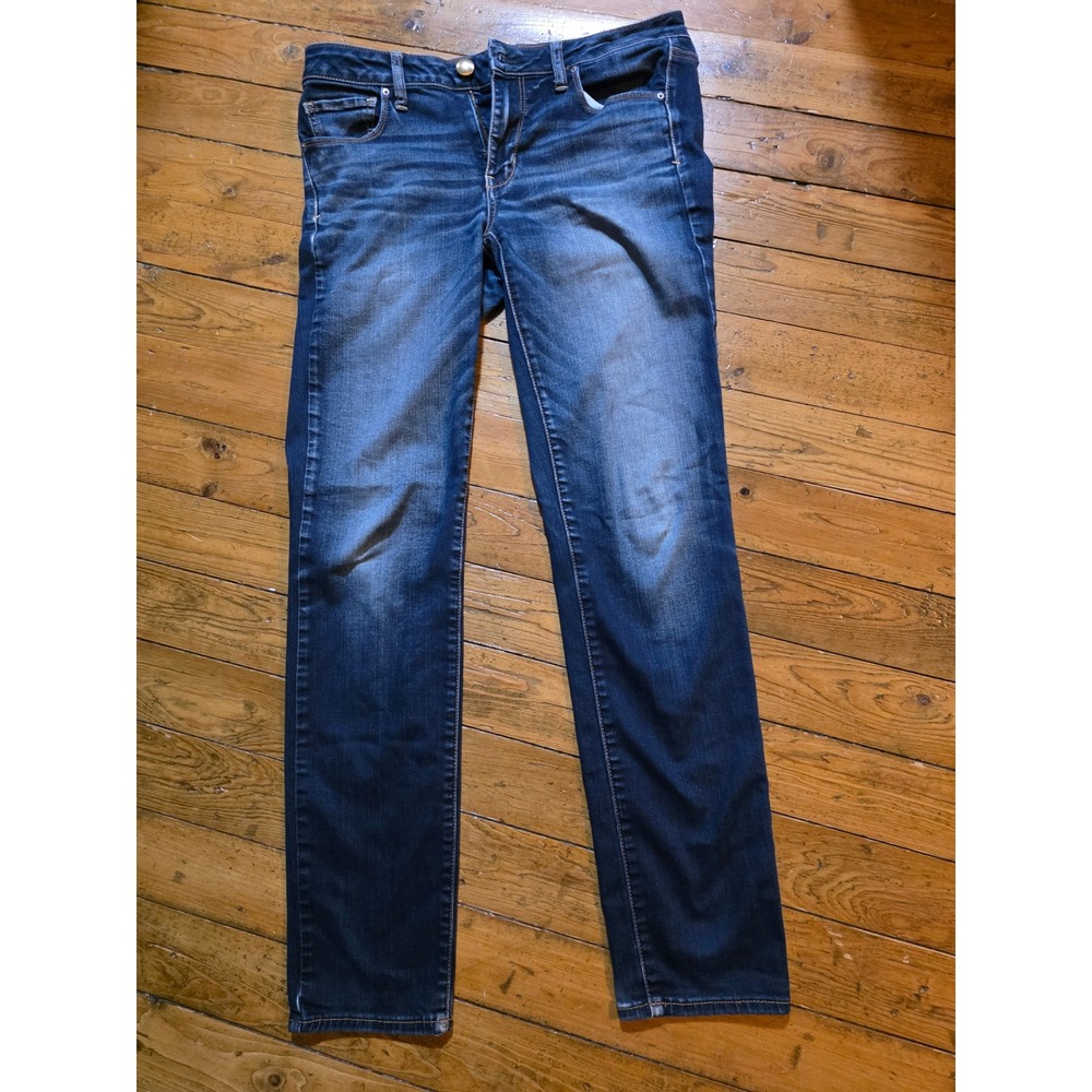 American Eagle Super Stretch‎ Slim Straight Jeans Blue Dark Wash Womens 10 Long